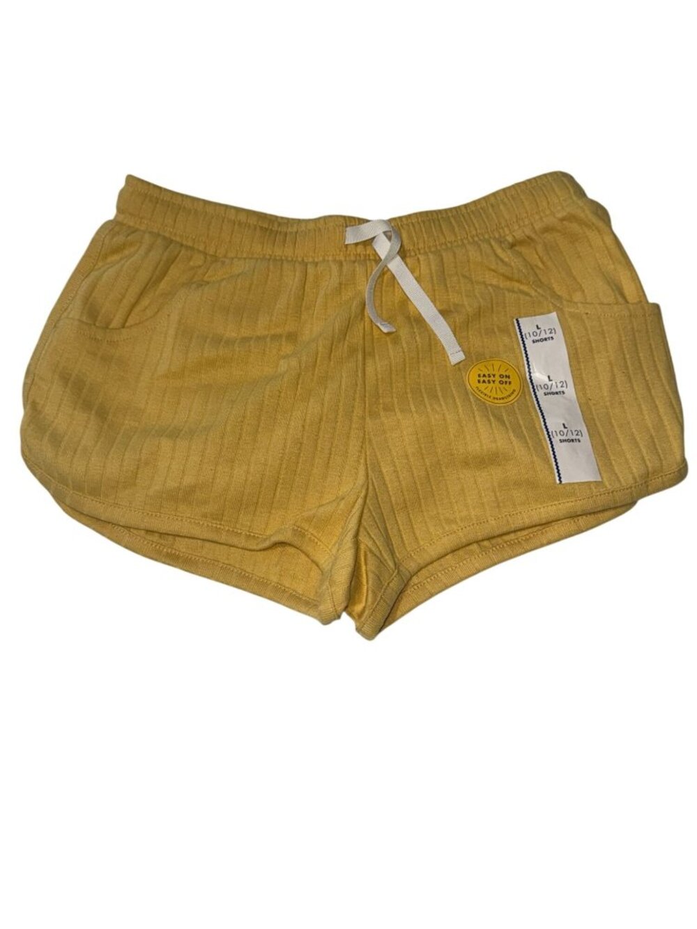 Cat & Jack Girls Yellow Drawstring Shorts L 10/12 Easy On/Off 60% Cotton 40% Rec